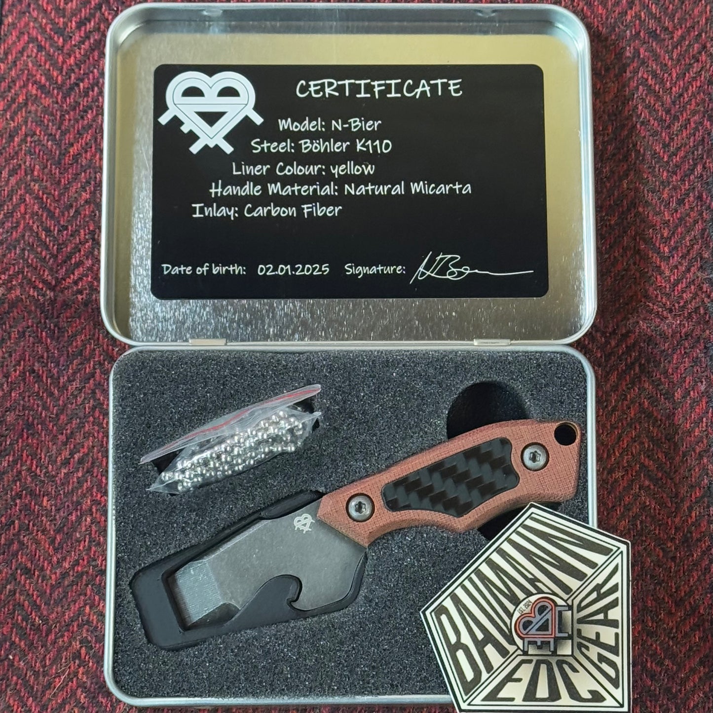 N-Bier Natural Micarta gelbe Liner Carbon Inlay