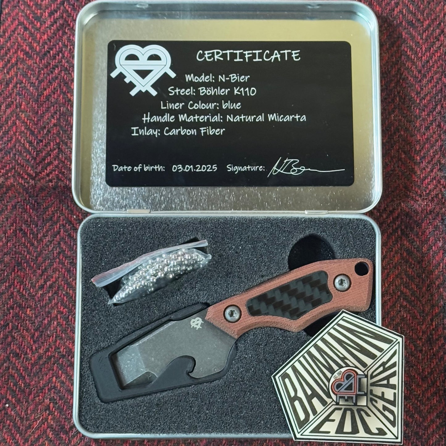 N-Bier Natural Micarta blaue Liner Carbon Inlay