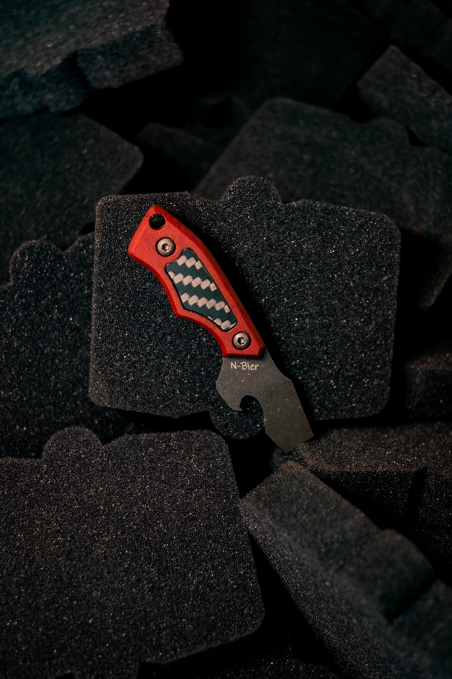 N-Bier Natural Micarta orangene Liner Carbon Inlay
